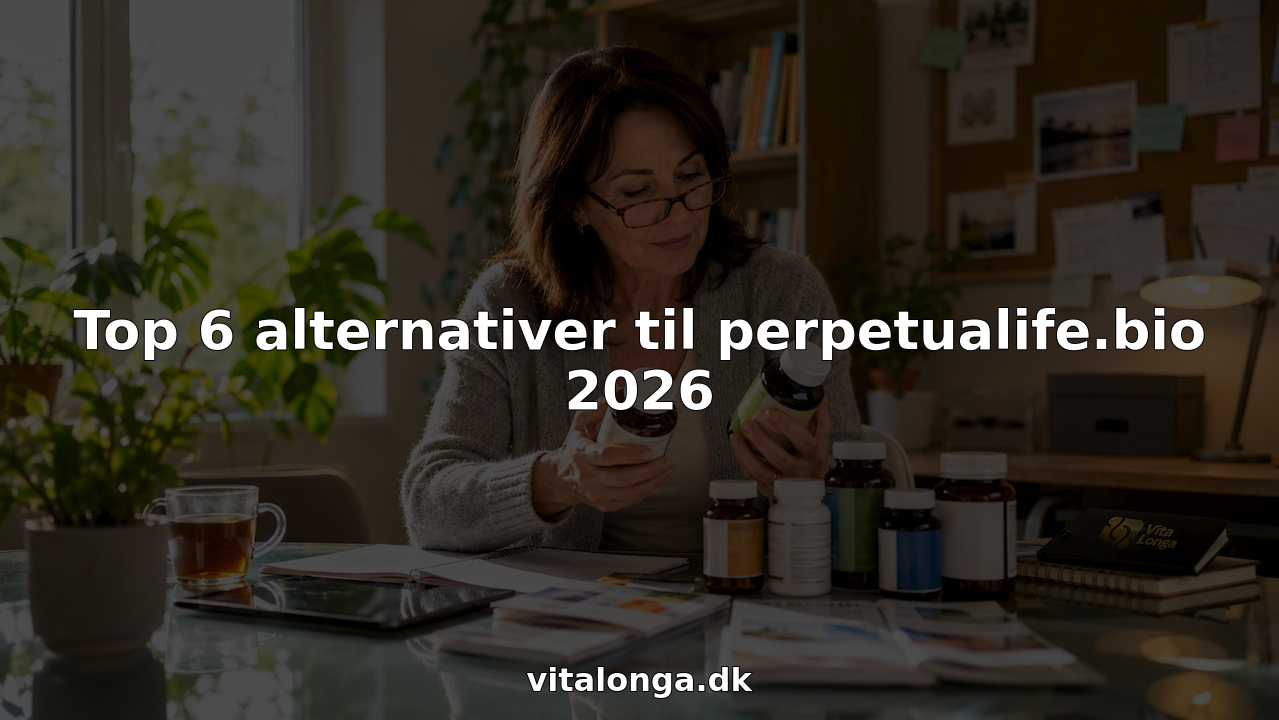 En kvinde sidder ved køkkenbordet og sammenligner forskellige kosttilskud, mens hun overvejer, hvilken der passer bedst til hendes behov.